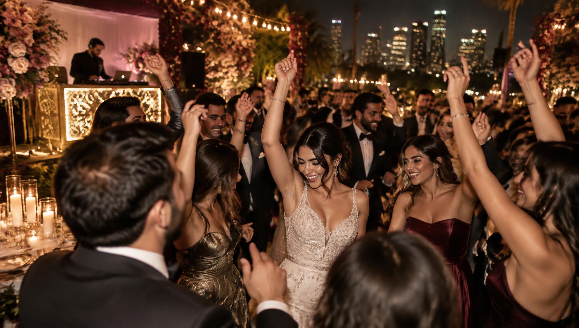 Guests dancing at a Persian wedding celebration